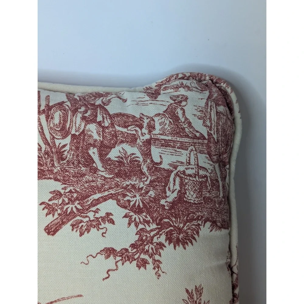 Vintage Red Toile Throw Accent Pillow 15x15 Cream Burgundy Pastoral Cottage